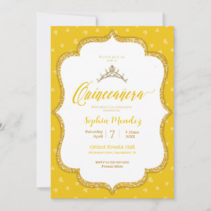 Quinceanera - Yellow and Gold Hearts Invitation