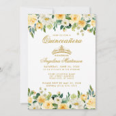 Quinceanera Yellow Gold White Floral Crown Invite (Front)