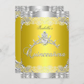 Quinceanera Yellow Silver Diamond Tiara 15th Party Invitation (Front/Back)