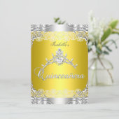 Quinceanera Yellow Silver Diamond Tiara 15th Party Invitation (Standing Front)