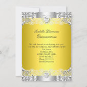 Quinceanera Yellow Silver Diamond Tiara 15th Party Invitation (Back)