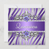 Quinceañera  Zebra Purple Pearl Silver Invitation (Front)