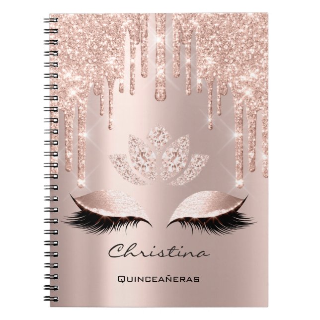 Quinceañeras 16th  Lashes Pink Spark Lotus Notebook (Front)