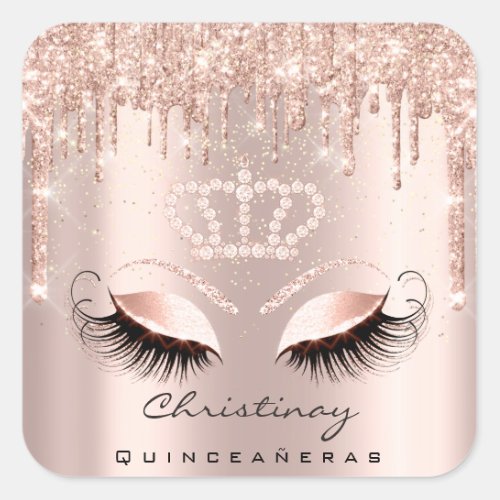 Quinceaeras Crown 16th 15th Bridal Rose Glitter Square Sticker