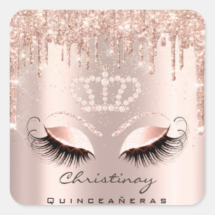 Quinceañeras Crown 16th 15th Bridal Rose Glitter Square Sticker
