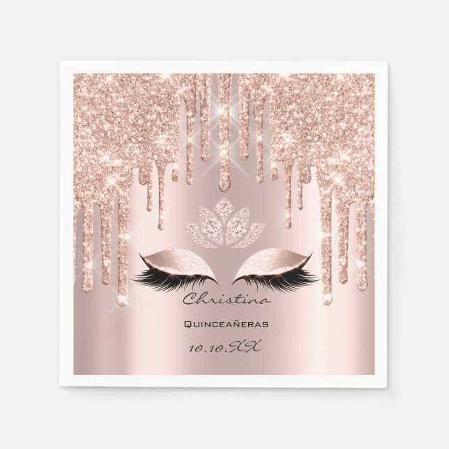 Quinceañeras Rose Gold Sparkly Glitter Eyes Makuep Napkins (Front)