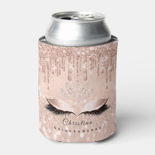 Quinceaeras Sweet 16th 15th Bridal Glitter Rose Can Cooler