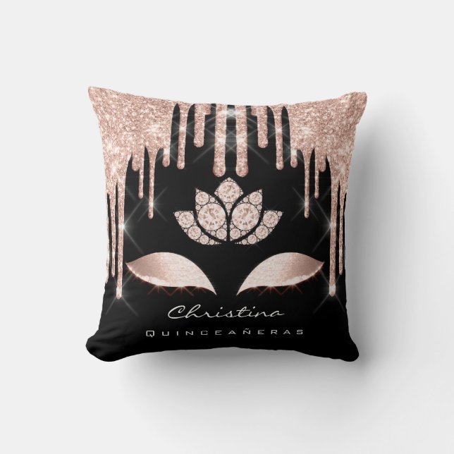 Quinceañeras Sweet 16th 15th Bridal Rose Diamod Throw Pillow (Front)