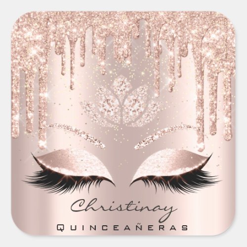 Quinceaeras Sweet 16th 15th Bridal Rose Glitter Square Sticker