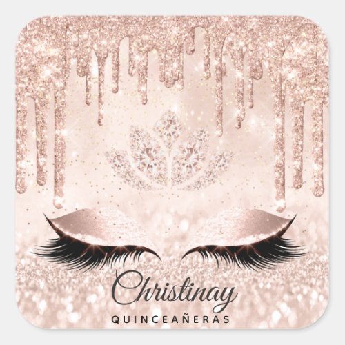 Quinceaeras Sweet 16th 15th Bridal Spark Glitter Square Sticker