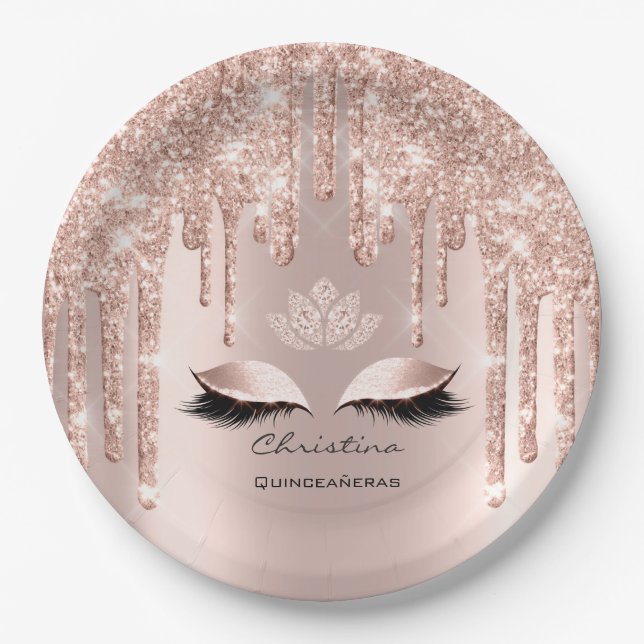 Quinceañeras Sweet 16th 15th Bridal Sparkly Diamod Paper Plates (Front)