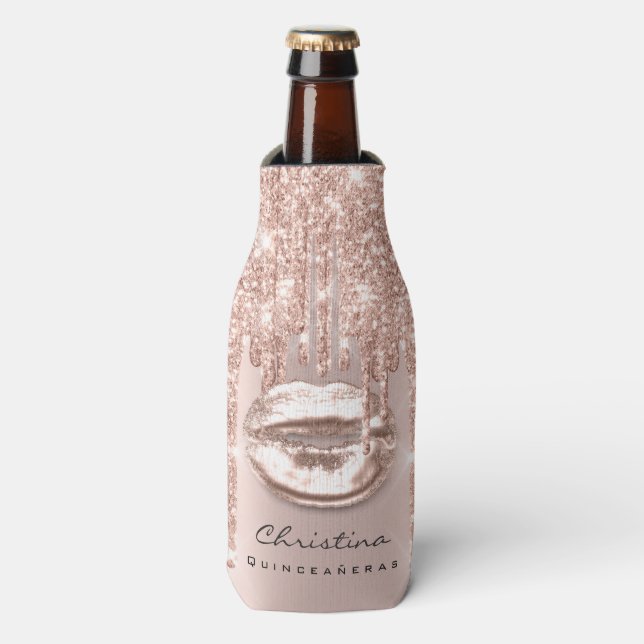Quinceañeras Sweet 16th 15th Bridal Sparkly Kiss Bottle Cooler (Bottle Front)