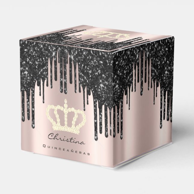 Quinceañeras Sweet 16th Bridal Rose Crown Black  Favor Boxes (Back Side)