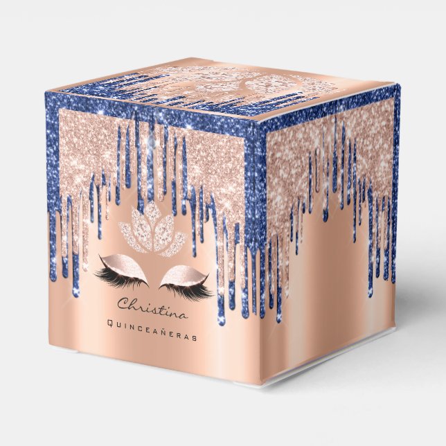 Quinceañeras Sweet 16th Bridal Rose Drip BlueNavy  Favor Boxes (Back Side)