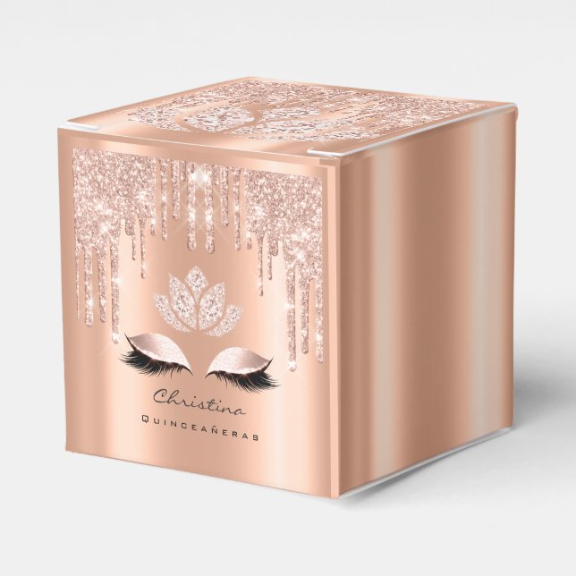 Quinceañeras Sweet 16th Bridal Rose Drip Glitter Favor Boxes (Front Side)