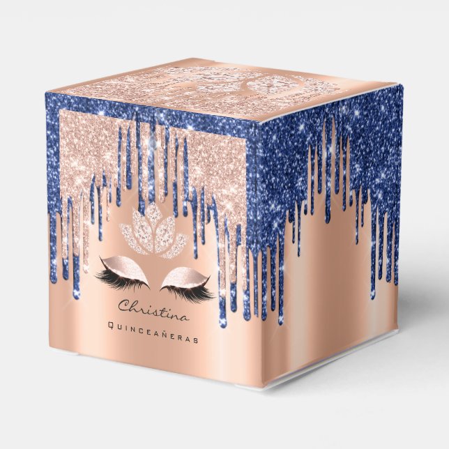 Quinceañeras Sweet 16th Bridal Rose Drip Navy Favor Boxes (Back Side)