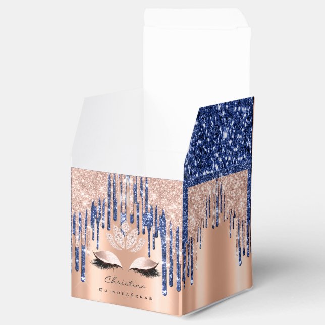 Quinceañeras Sweet 16th Bridal Rose Drips Blue  Favor Boxes (Opened)