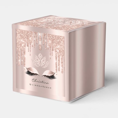 Quinceaeras Sweet 16th Bridal Rose Gold Spark Favor Boxes