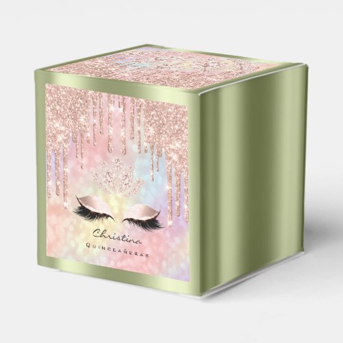 Quinceaeras Sweet 16th Bridal Rose Mint Holograph Favor Boxes
