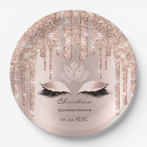 Quinceaeras Sweet 16th Bridal Spark Rose Confetti Paper Plates