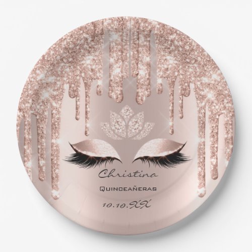 Quinceaeras Sweet 16th Bridal Sparkly Rose Diamod Paper Plates