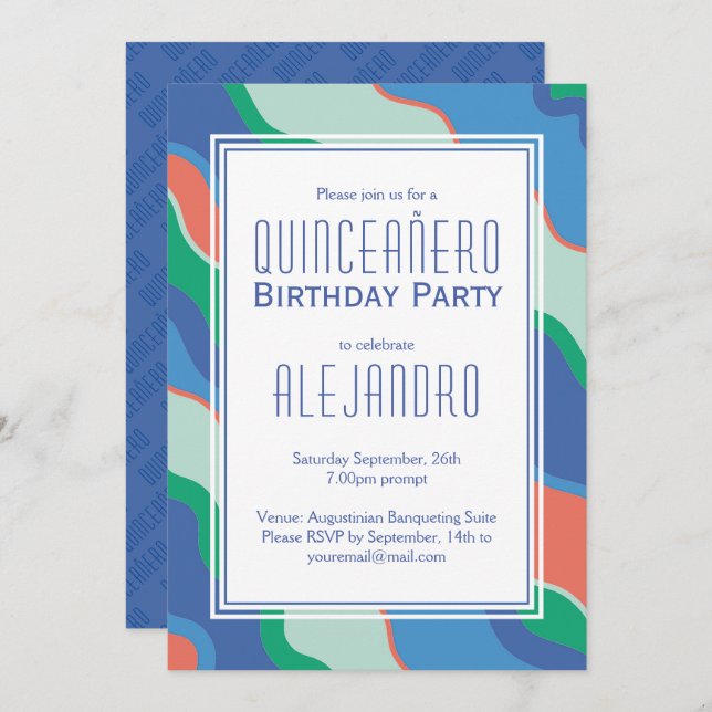 Quinceañero 15th Birthday BOY Invitation (Front/Back)