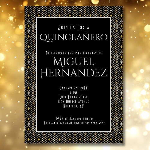 Quinceaero Elegant Art Deco Mexican 15th Birthday Invitation