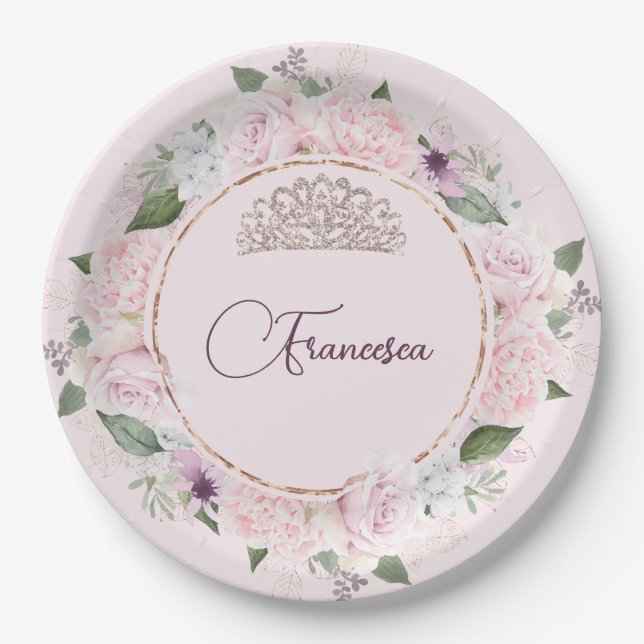 Quincearnera Roses Blush Pink Paper Plates (Front)