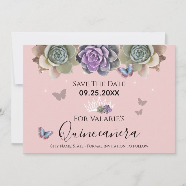 Quincenara Pink Cactus Save the Date Invitation (Front)