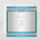 Quincenera 15th White Teal Blue Pink Butterfly Invitation (Back)