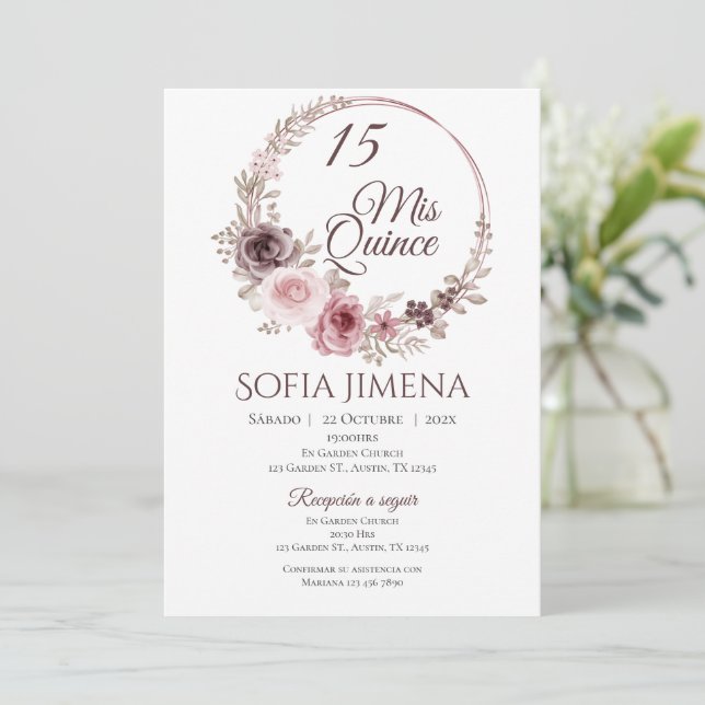 Quincenera Invitation in Spanish Boho (Standing Front)