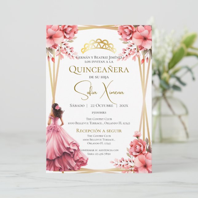 Quincenera Invitation in Spanish Boho (Standing Front)