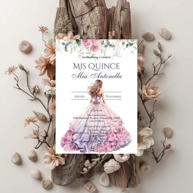 Quincenera Invitation in Spanish BohoFloral (Creator Uploaded)