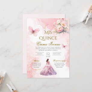 Quinceñera Invitation in Spanish Pink Floral