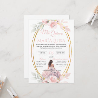 Quinceñera Invitation in Spanish Pink Floral