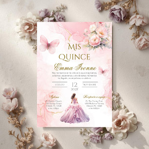 Quinceñera Invitation in Spanish Pink Floral
