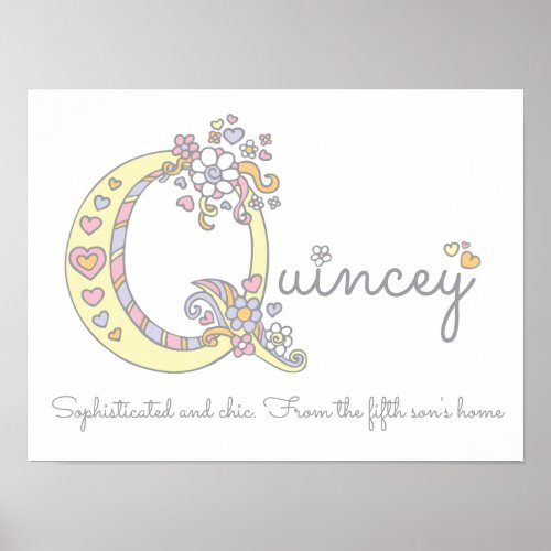 Quincey monogram art girls name and meaning poster