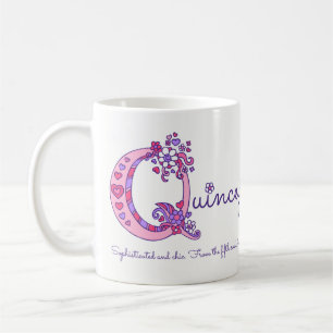 Quincey or Q initial name meaning pink art mug