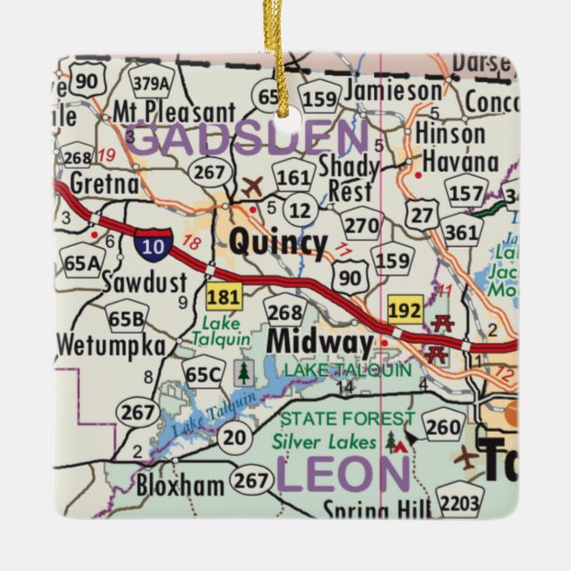 Quincy Florida Map Ceramic Ornament (Front)