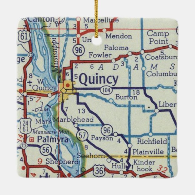 Quincy IL Vintage Map Ceramic Ornament (Back)
