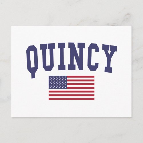 Quincy MA US Flag Postcard