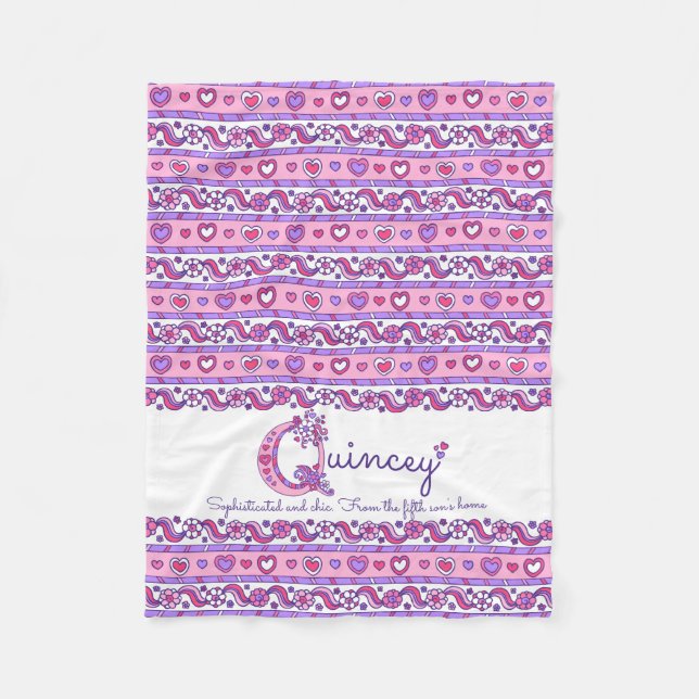 Quincy name meaning pink doodle art blanket (Front)