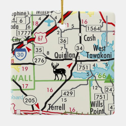 Quinlan TX Road Map Ceramic Ornament