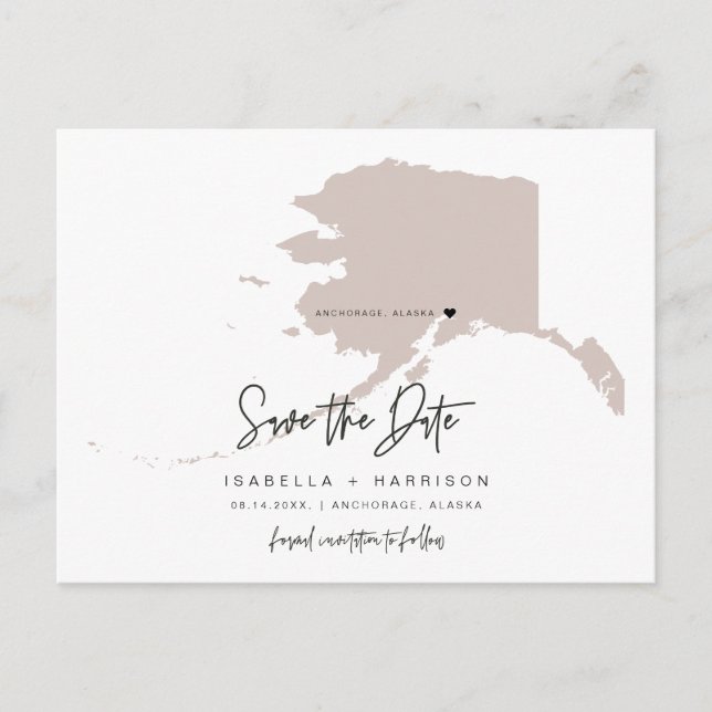 QUINN- Alaska Map Save the Date (Moveable Heart!) Postcard (Front)