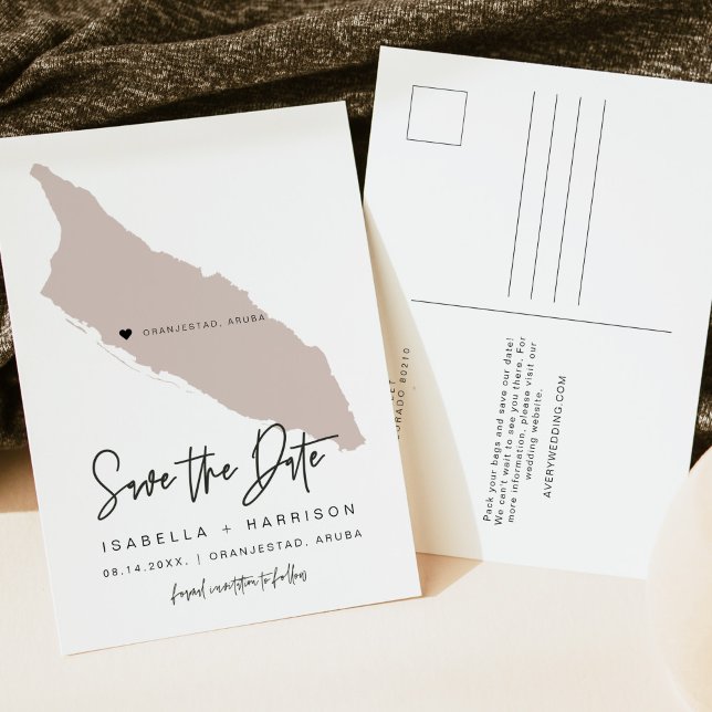 QUINN Aruba Map Save the Date *Moveable Heart! Postcard (Creator Uploaded)