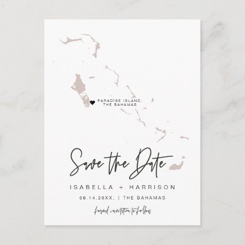 QUINN_ Bahamas Map Save the Date Moveable Heart Postcard