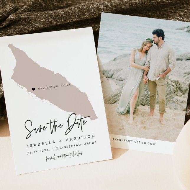 Quinn Blush Pink Aruba Map Photo Save the Date Invitation (Creator Uploaded)
