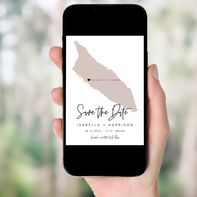 Quinn Blush Pink Aruba Map Photo Save the Date Invitation (Front Digital)