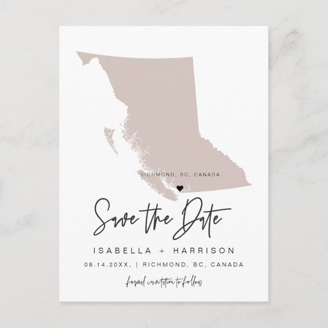 QUINN- British Columbia Map Save the Date EDITABLE Postcard (Front)