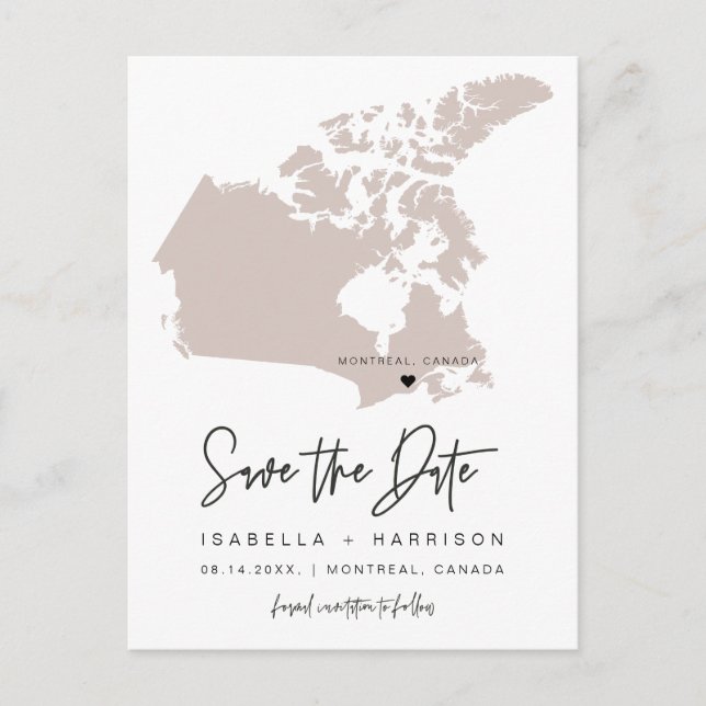 QUINN- Canada Map Save the Date (Moveable Heart!) Postcard (Front)